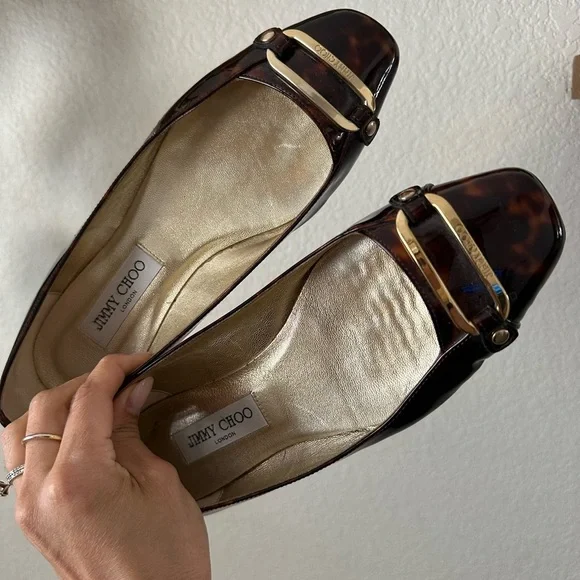 JIMMY CHOO 39 Tulita Leopard/ Tortoiseshell Patent Leather Ballet Flats 8.5 - Picture 5 of 7